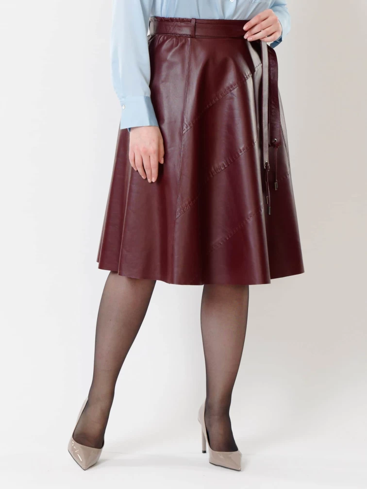 Кожаная расклешенная юбка из натуральной кожи 01рс, бордовая, размер 44, артикул 85441-3