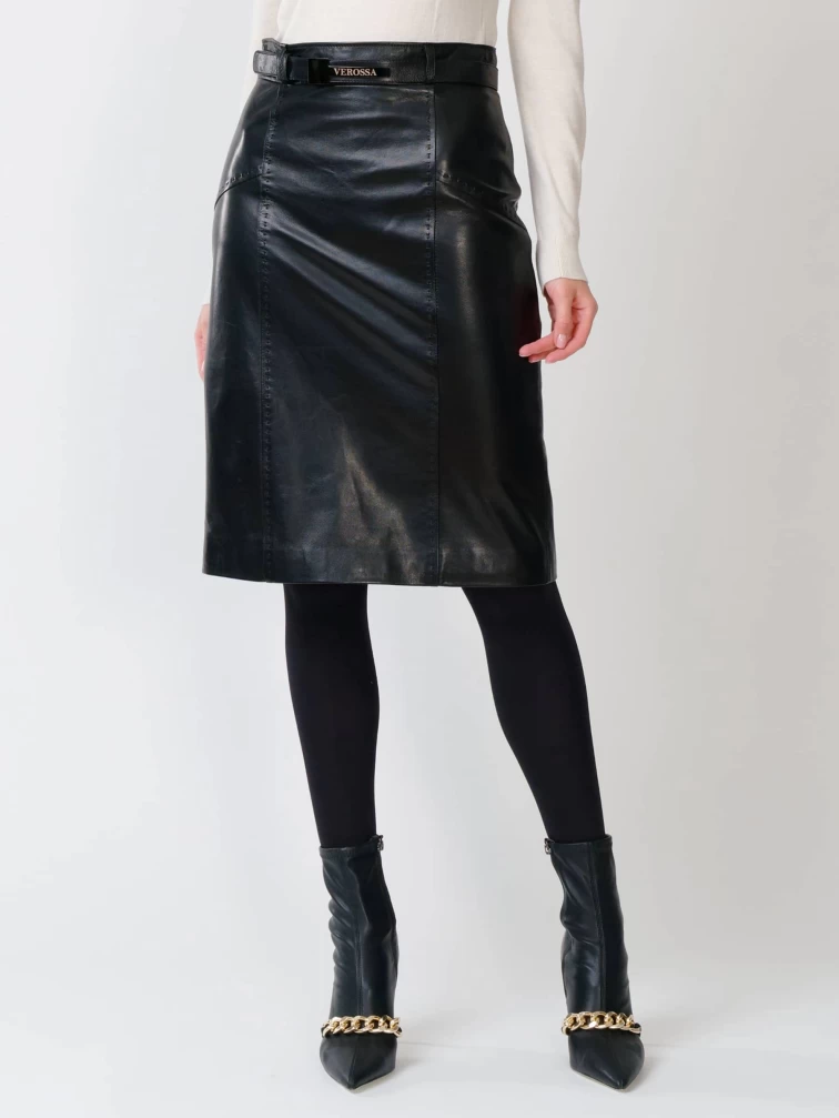 Черная кожаная юбка карандаш 02рс, размер 52, артикул 85481-1