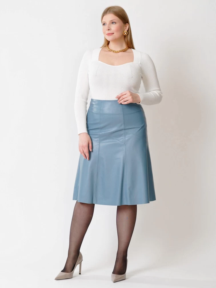Голубая расклешенная кожаная юбка 04, размер 50, артикул 85411-7