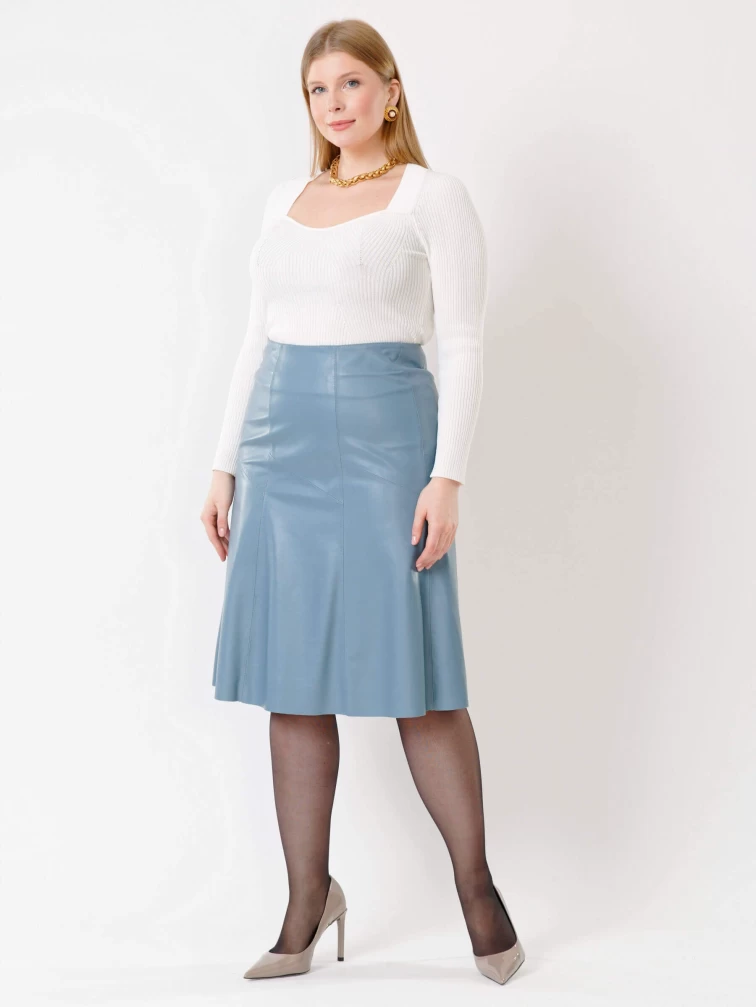 Голубая расклешенная кожаная юбка 04, размер 50, артикул 85411-0