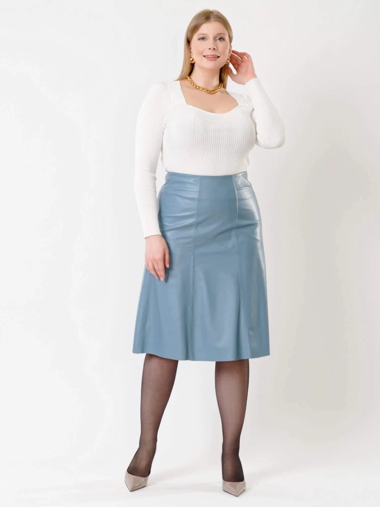 Голубая расклешенная кожаная юбка 04, размер 50, артикул 85411-4