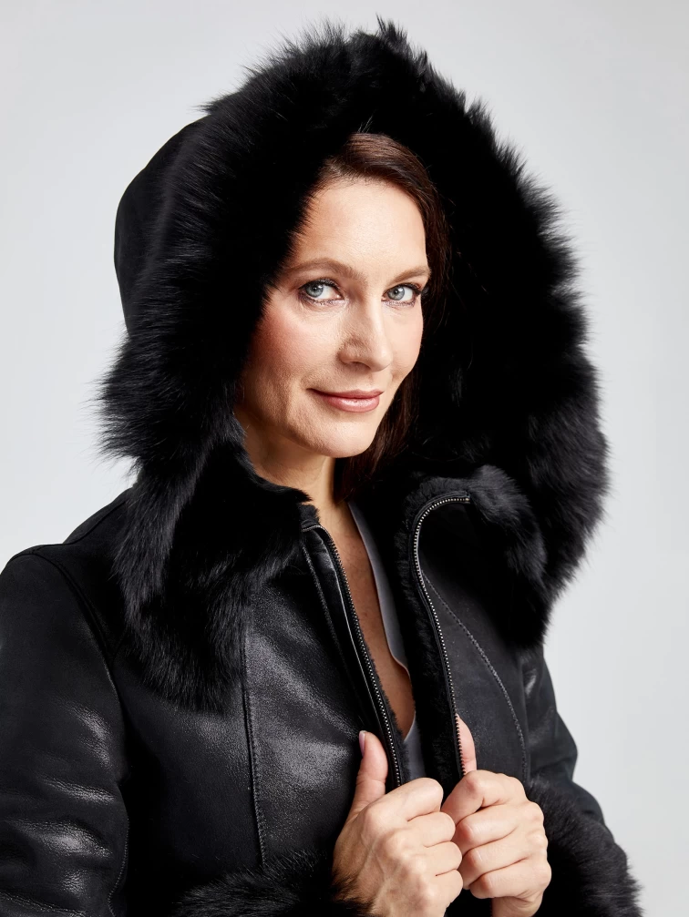 Зимний комплект женский: Дубленка 254У + Брюки 02, черный/бордовый, р. 42, арт. 111349-4