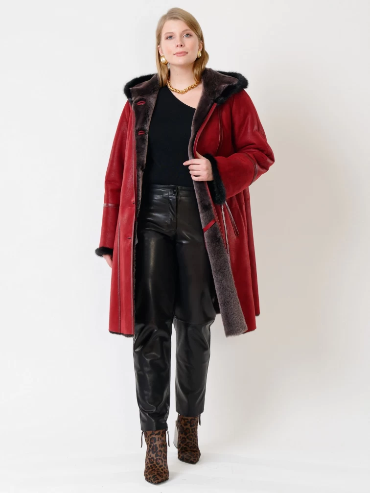 Демисезонный комплект женский: Дубленка 225У + Брюки 03, красный/черный, р. 50, арт. 111210-0