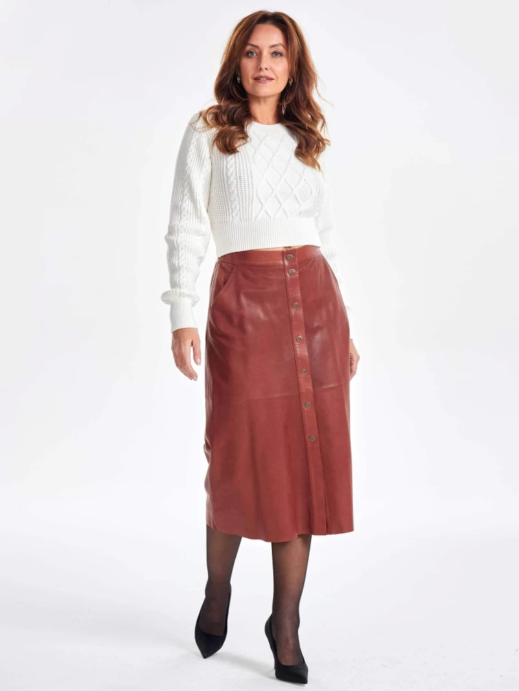 Коньячная кожаная юбка 08, размер 46, артикул 86351-6