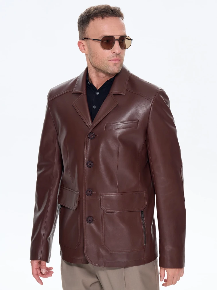 Коричневый мужской кожаный пиджак 530, размер 48, артикул 29770-3