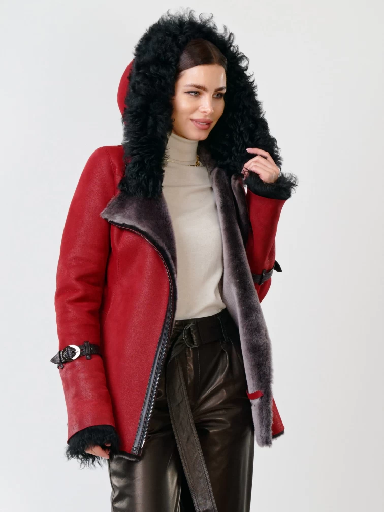 Демисезонный комплект женский: Дубленка 288 + Брюки 05, красная/черный, р. 42, арт. 111323-4