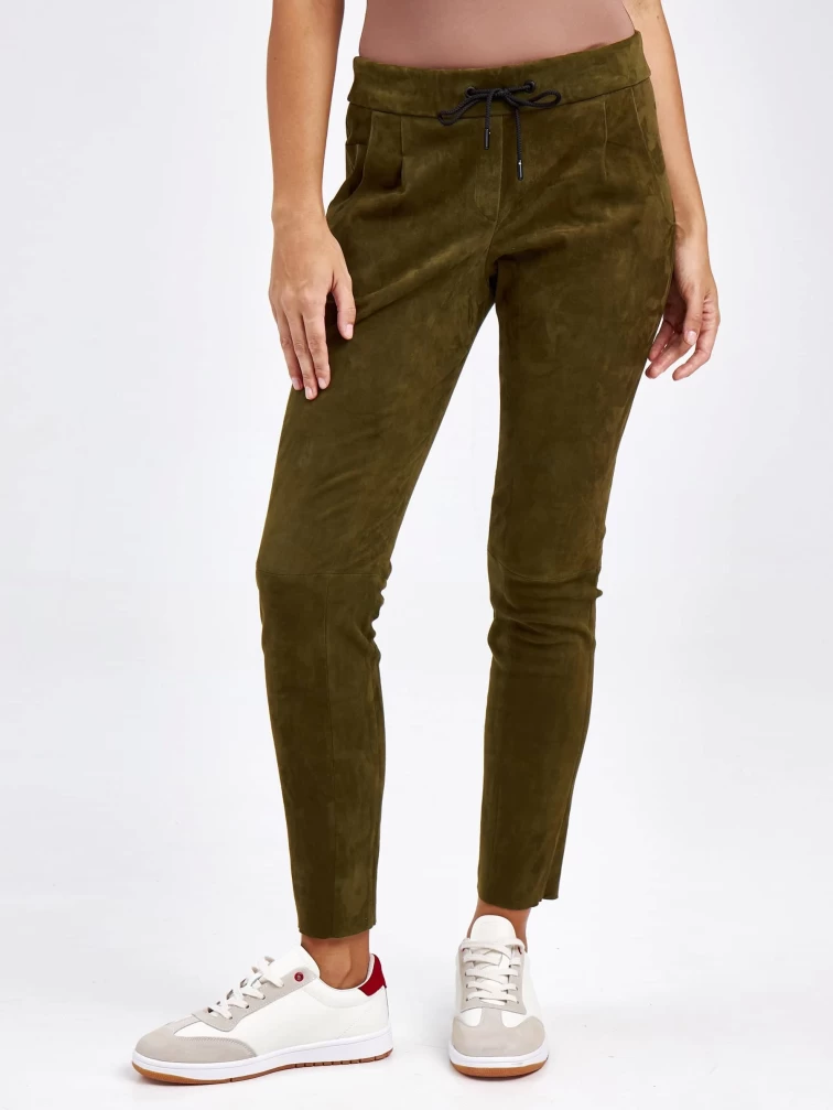 Кожаные женские брюки из натуральной замши 07_1, зеленые, размер 44, артикул 85620-2