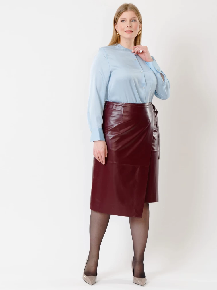 Кожаная юбка миди с запахом 07, бордовая, размер 42, артикул 85422-3