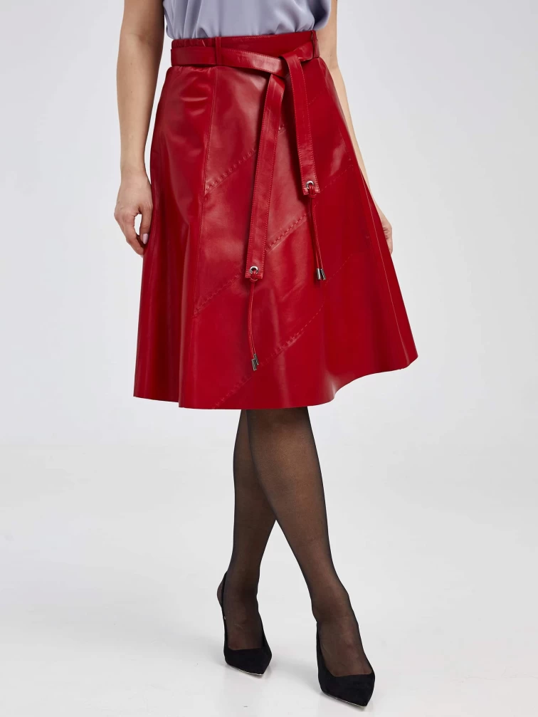 Кожаная расклешенная юбка из натуральной кожи 01рс, красная, размер 52, артикул 85140-1
