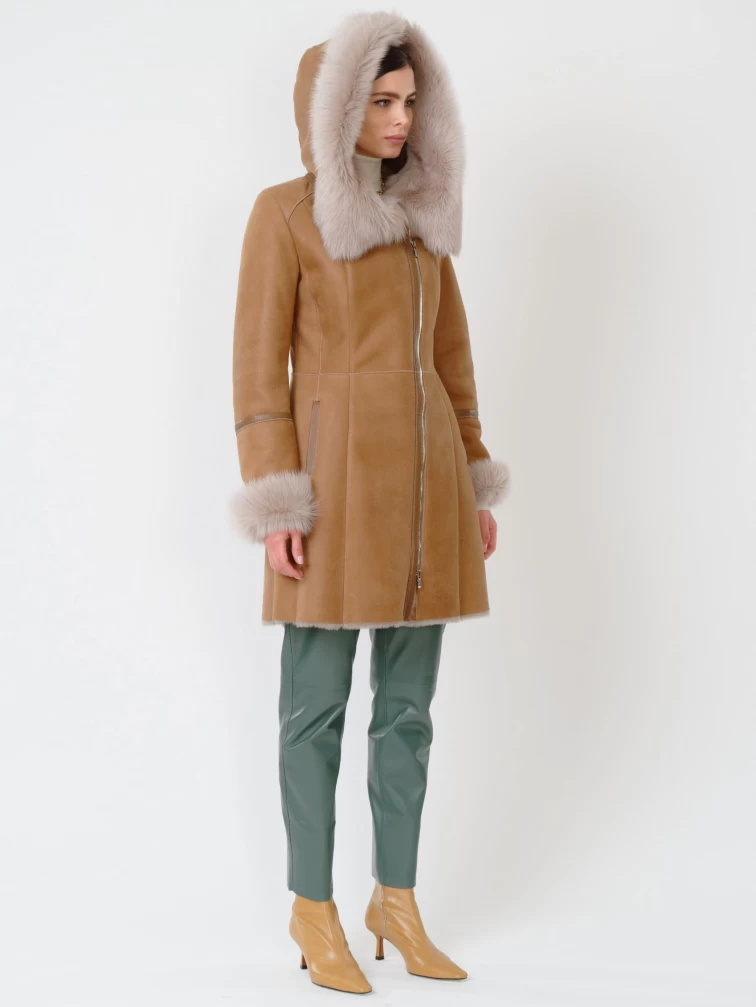 Демисезонный комплект женский: Дубленка 283 + Брюки 03, бежевый/оливковый, р. 44, арт. 111211-6