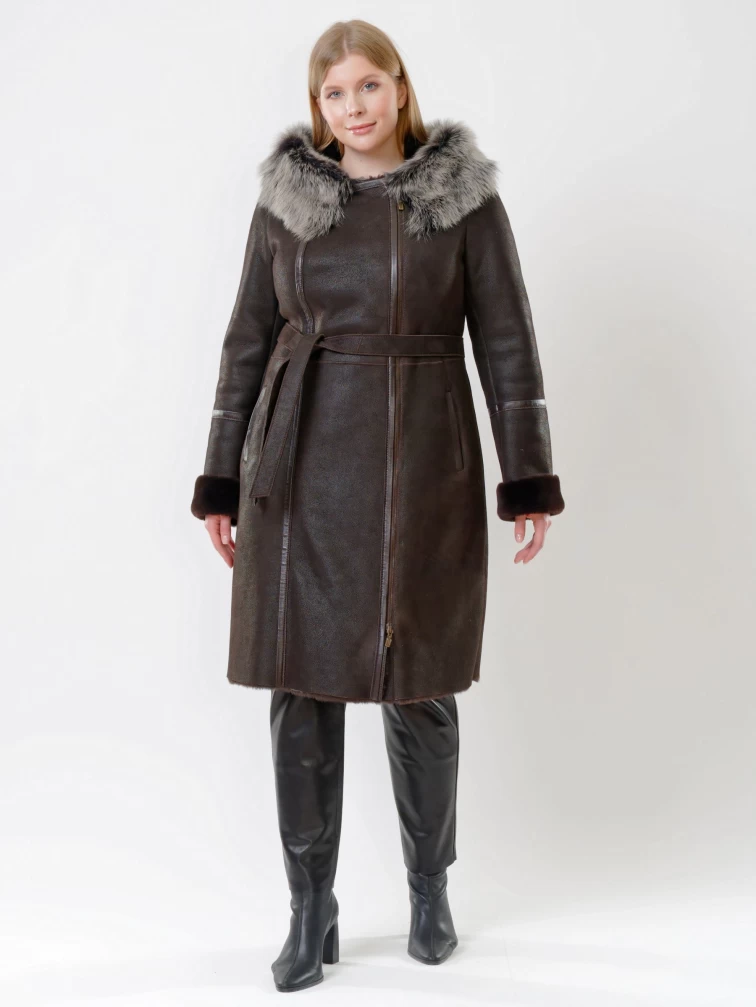 Зимний комплект женский: Дубленка 265 + Брюки 03, коричневый/черный, р. 42, арт. 111196-4