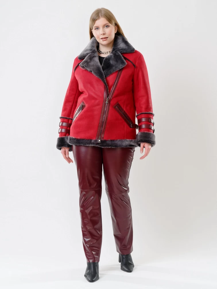 Демисезонный комплект женский: Дубленка 290 + Брюки 02, красный/бордовый, р. 44, арт. 111187-0