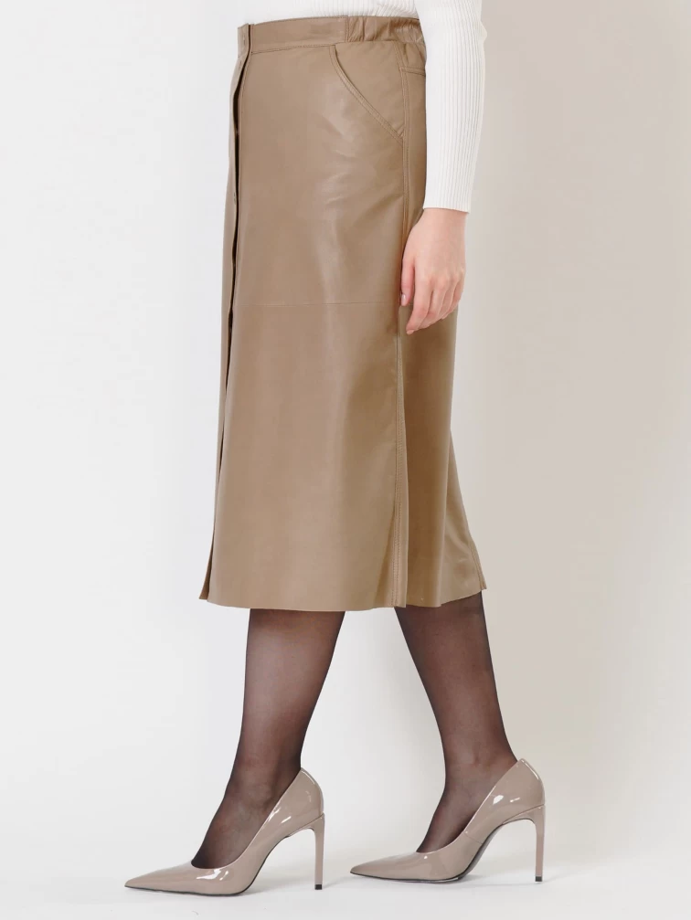 Длинная кожаная юбка 08, серо-коричневая, размер 50, артикул 85310-7