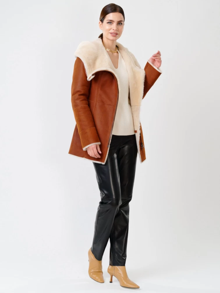 Зимний комплект женский: Дубленка 200 + Брюки 03, табачный/черный, р. 44, арт. 111377-6