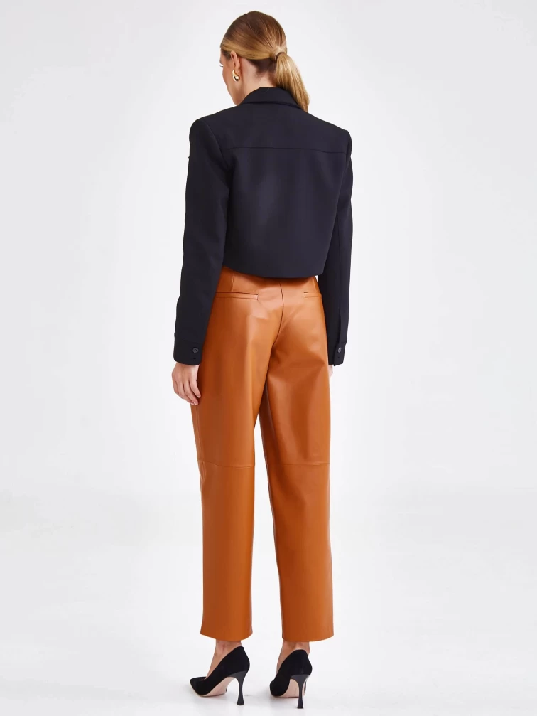 Коричневые модные женские кожаные брюки 08, размер 42, артикул 85912-5