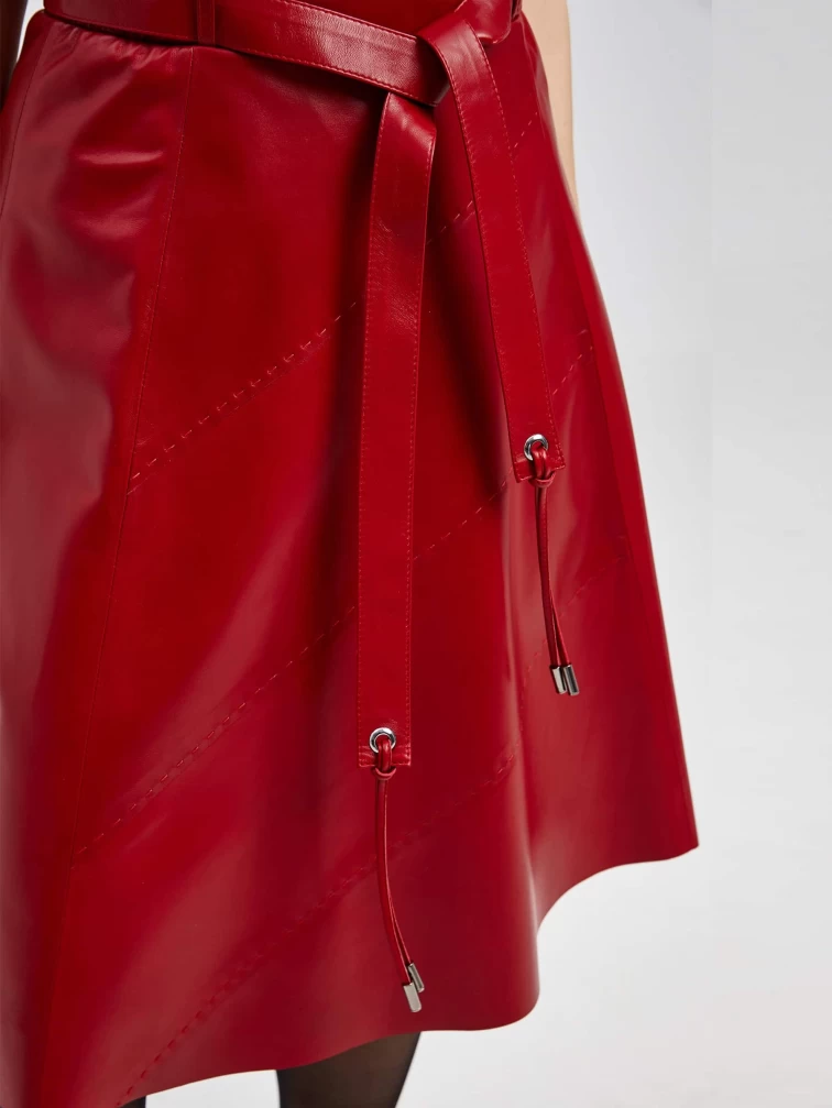 Кожаная расклешенная юбка из натуральной кожи 01рс, красная, размер 52, артикул 85140-5