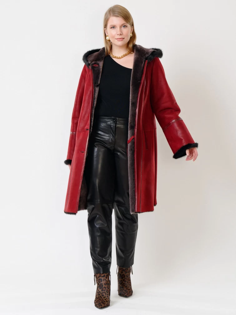 Демисезонный комплект женский: Дубленка 225У + Брюки 03, красный/черный, р. 50, арт. 111210-1