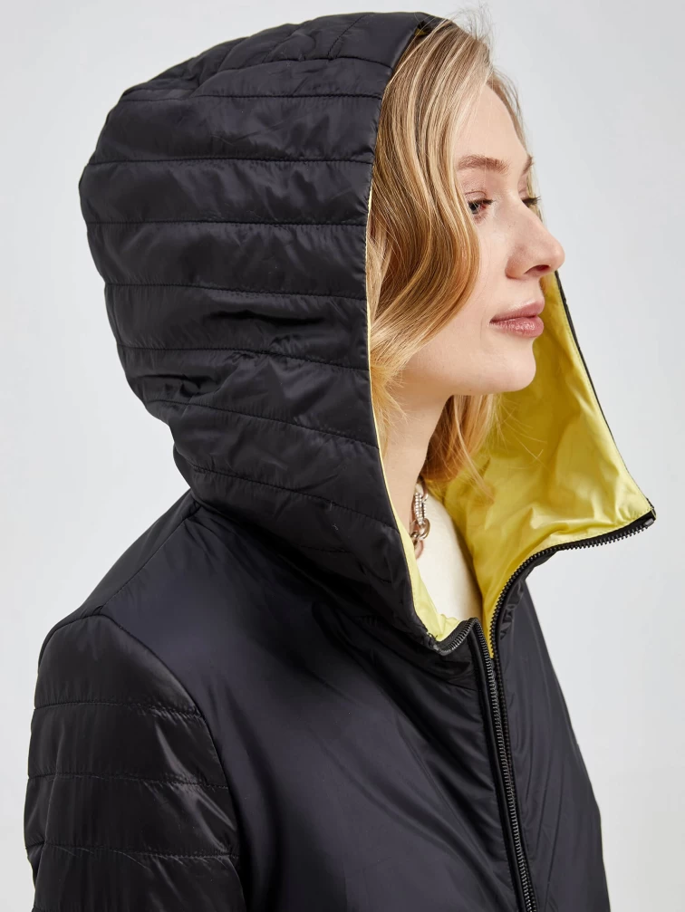 Текстильный двусторонний женский пуховик с капюшоном 21380 , черный, размер 42, артикул 25140-6