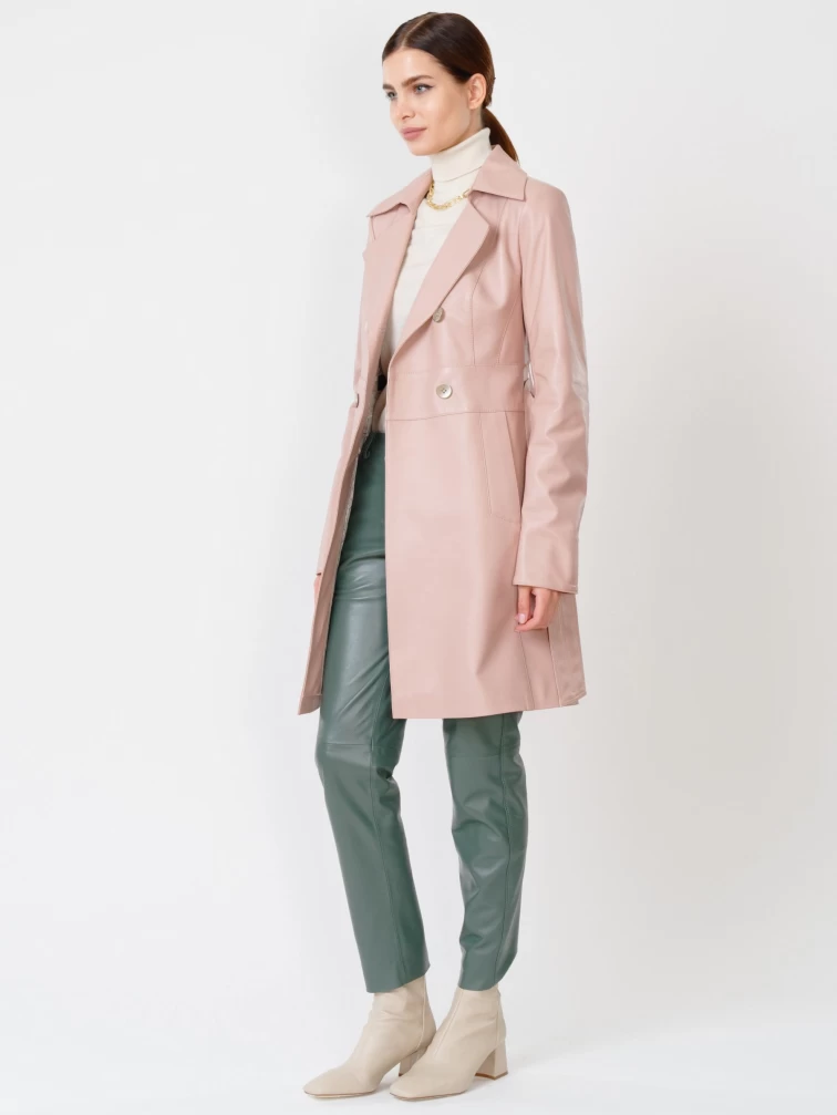 Кожаный комплект женский: Плащ 338 + Брюки 03, пудровый/оливковый, р. 42, арт. 111162-6
