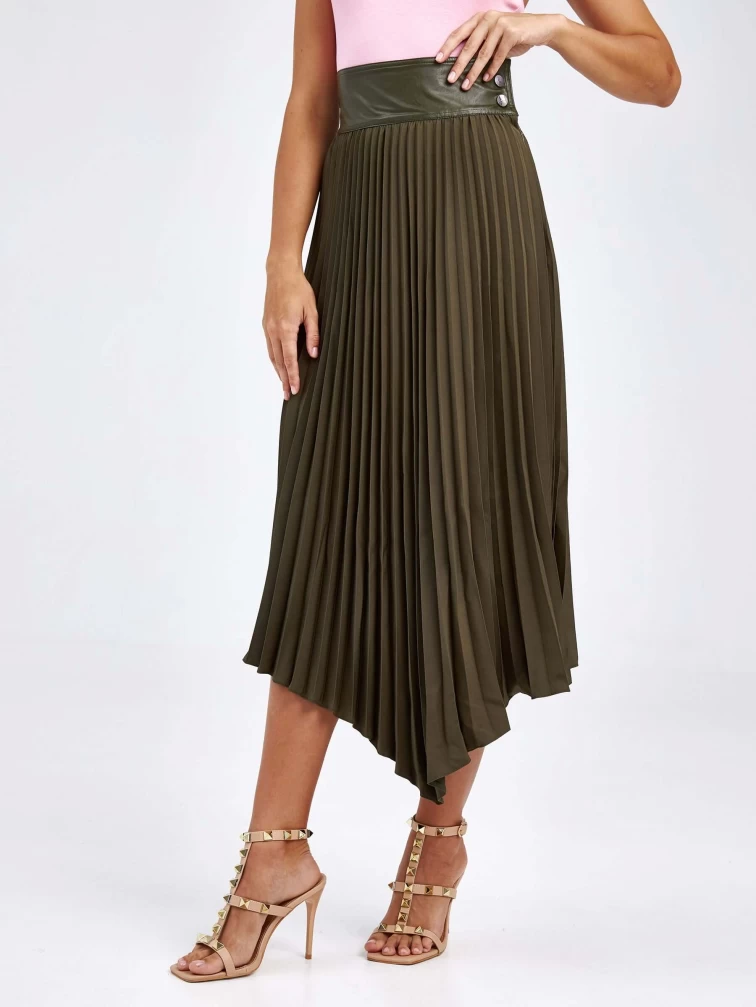 Женские кожаная юбка из экокожи 4820767, оливковая, размер 44, артикул 85820-1