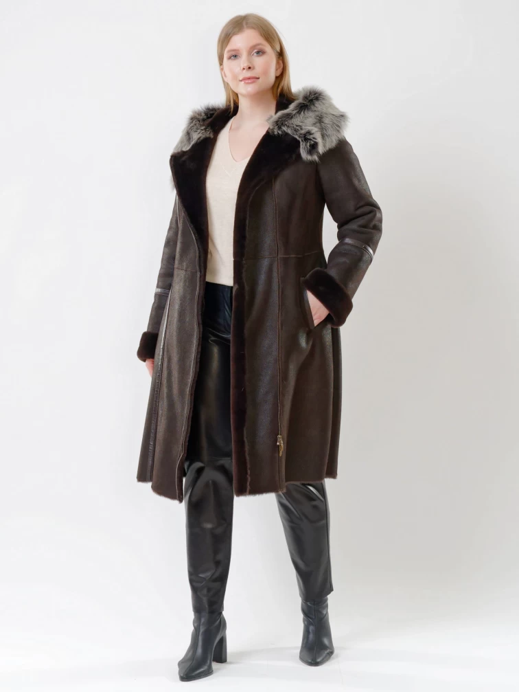 Зимний комплект женский: Дубленка 265 + Брюки 03, коричневый/черный, р. 42, арт. 111196-1