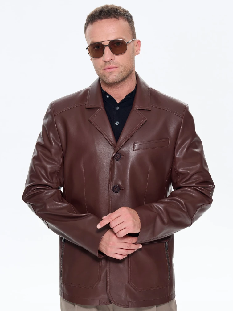 Коричневый мужской кожаный пиджак 530, размер 48, артикул 29770-0