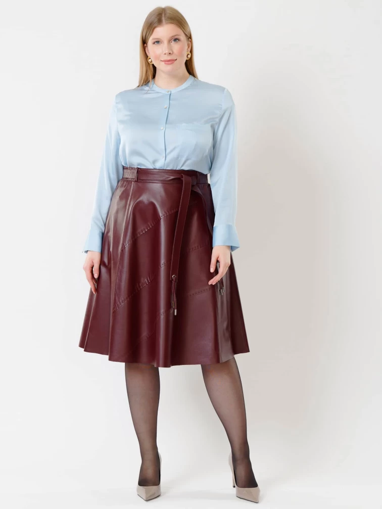 Кожаная расклешенная юбка из натуральной кожи 01рс, бордовая, размер 44, артикул 85441-2