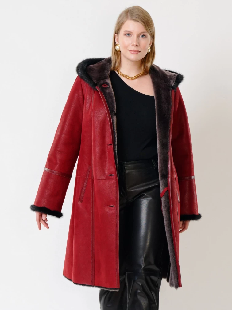 Демисезонный комплект женский: Дубленка 225У + Брюки 03, красный/черный, р. 50, арт. 111210-4