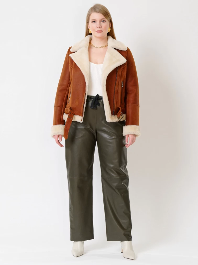 Зимний комплект женский: Дубленка 201 + Брюки 06, табачный/оливковый, р. 48, арт. 111353-6