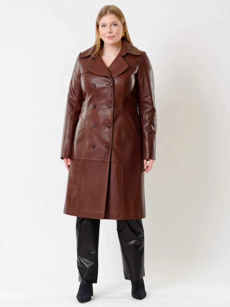 Кожаный комплект женский: Плащ 3003 + Брюки 04, ореховый/черный, р. 46, арт. 111131-1