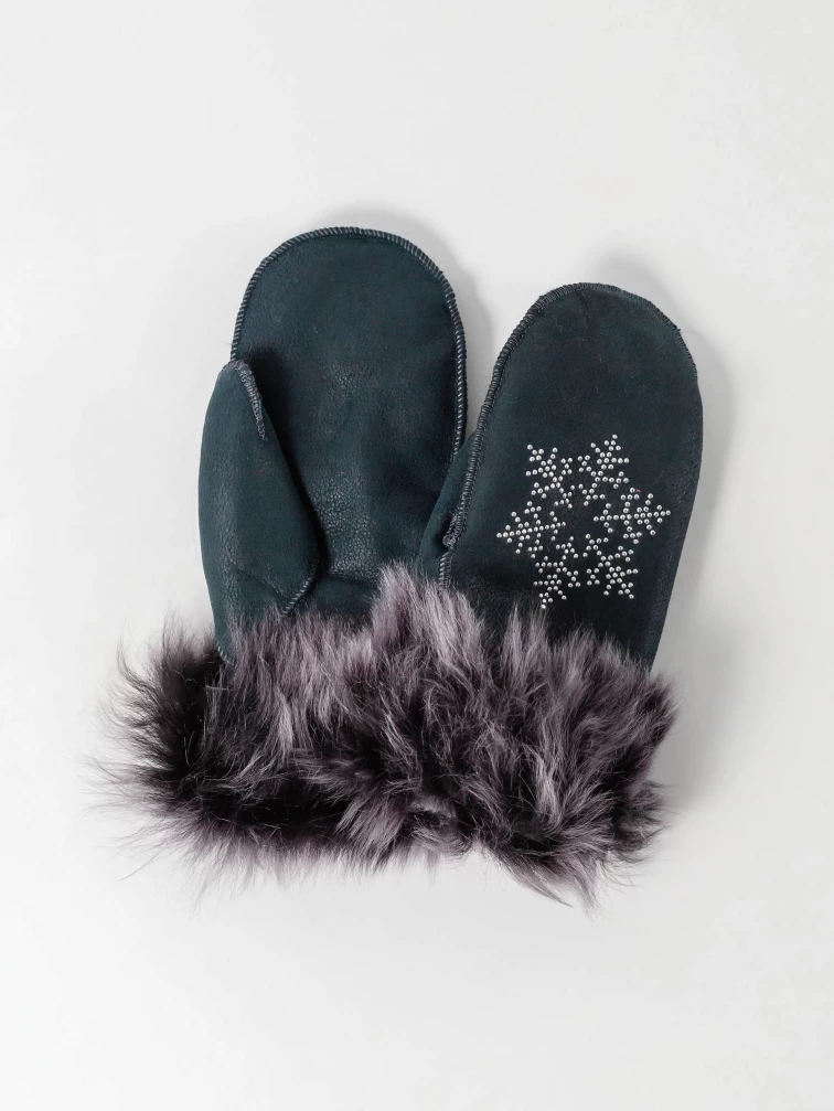 Синие варежки-снежинка из овчины меховой женские, размер One Size, артикул 20440-0