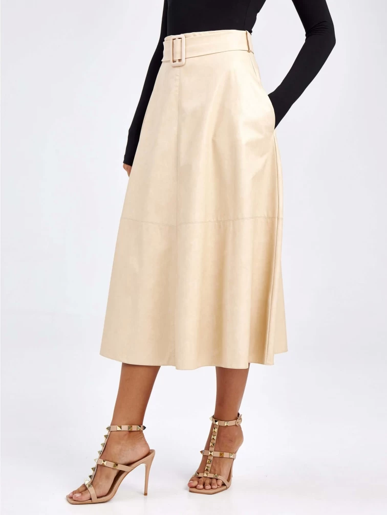 Женские кожаная юбка из экокожи 4820752, молочная, размер 46, артикул 85800-1