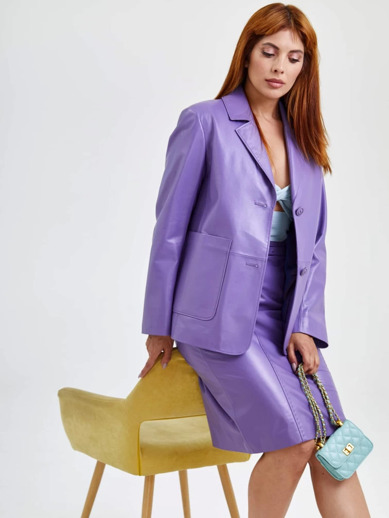 Кожаная юбка карандаш 02рс, сиреневая, размер 46, артикул 85600-2