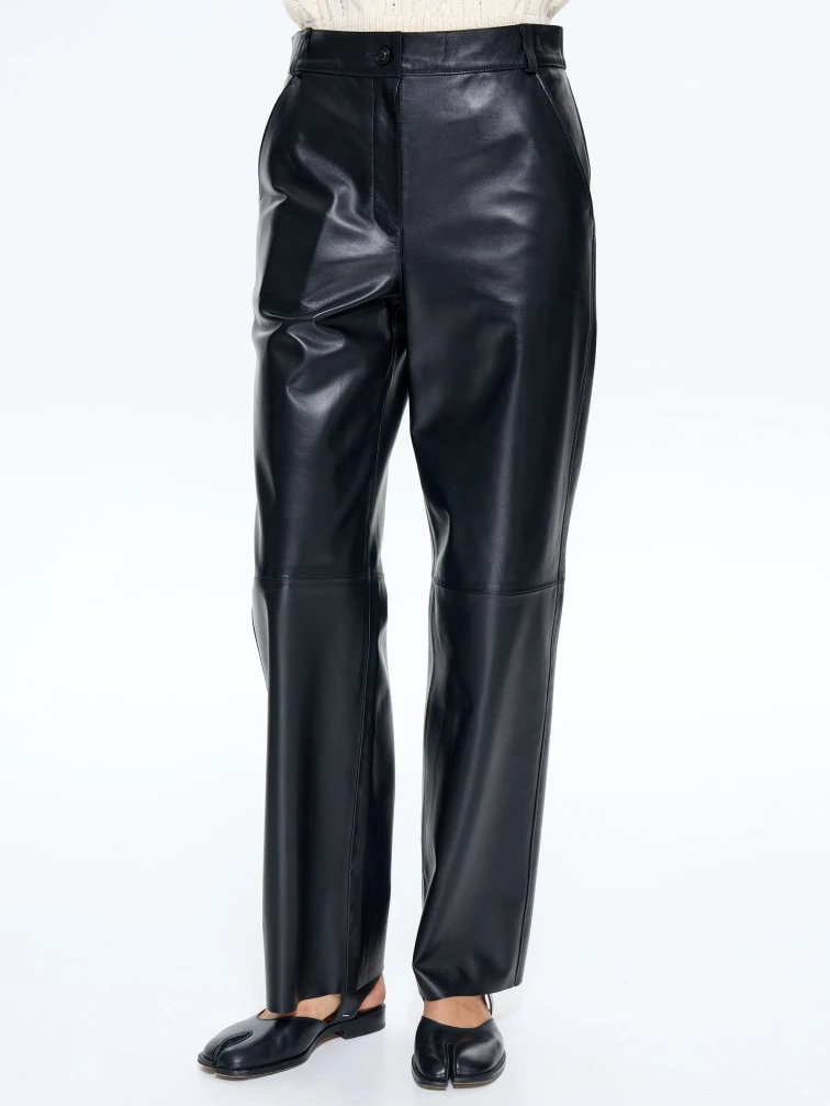 Брюки женские из натуральной кожи 10, черный, размер 46, артикул 86050-4