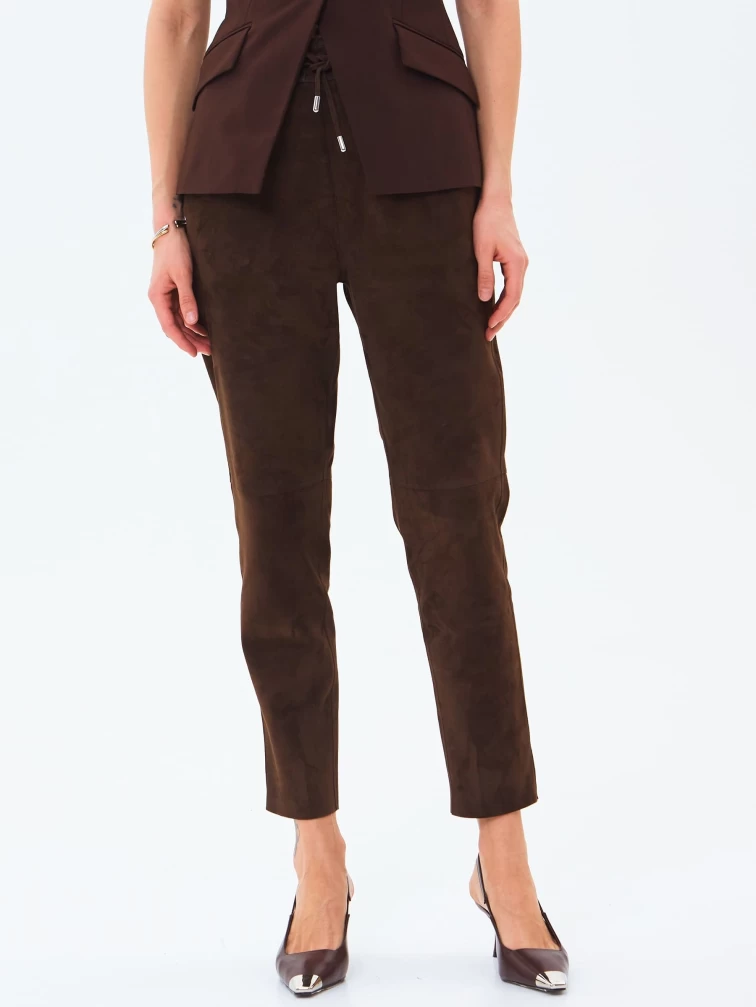 Замшевые женские брюки 09з, коричневые, размер 46, артикул 86030-1