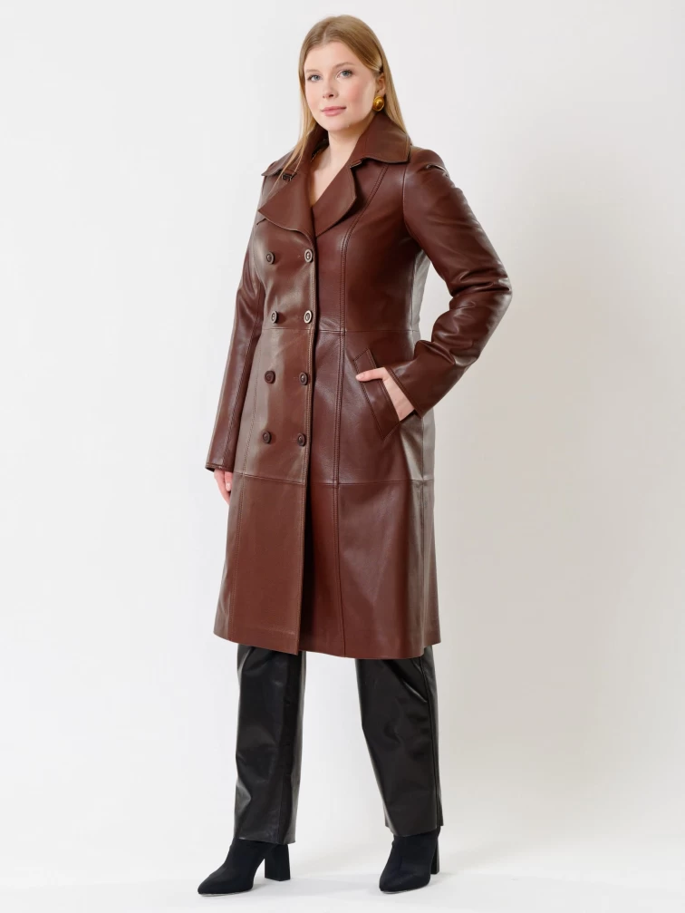 Кожаный комплект женский: Плащ 3003 + Брюки 04, ореховый/черный, р. 46, арт. 111131-0