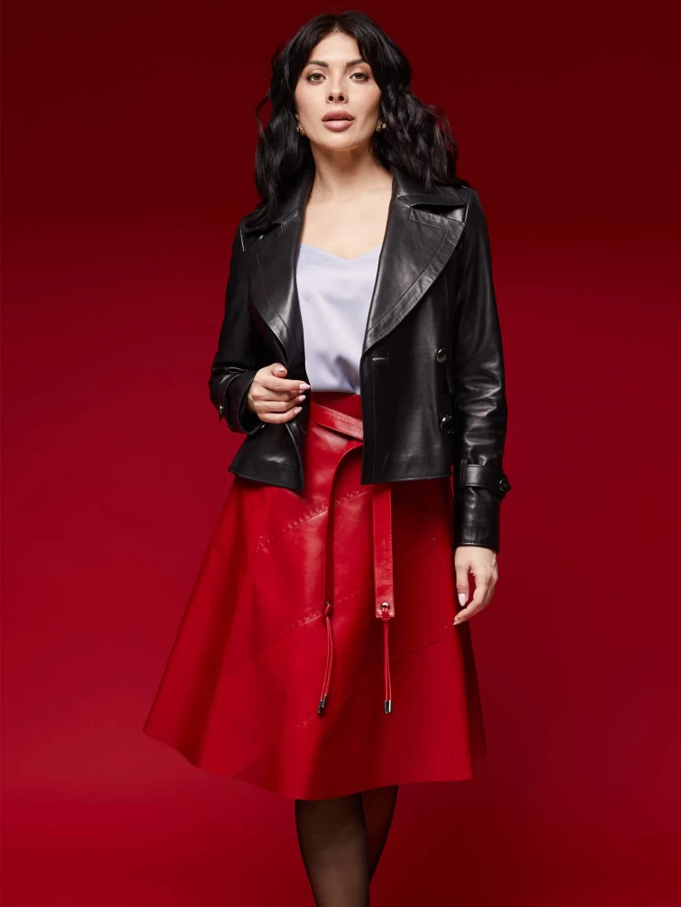 Кожаная расклешенная юбка из натуральной кожи 01рс, красная, размер 52, артикул 85140-2