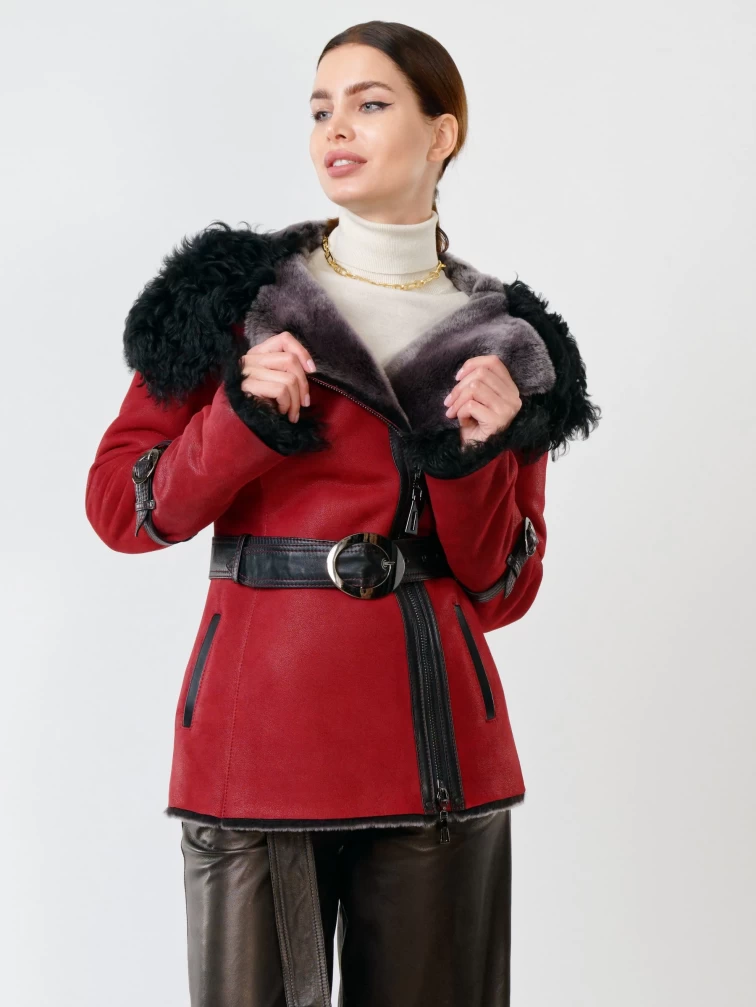 Демисезонный комплект женский: Дубленка 288 + Брюки 05, красная/черный, р. 42, арт. 111323-3