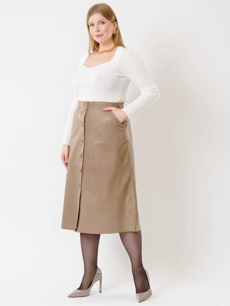 Длинная кожаная юбка 08, серо-коричневая, размер 50, артикул 85310-3