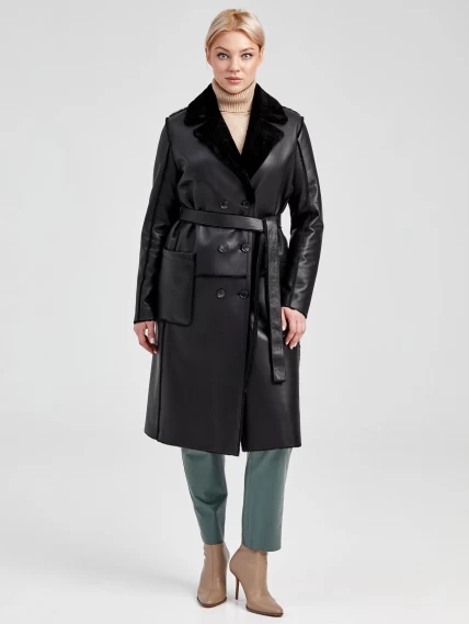 Демисезонный комплект женский: Дубленка 2000 + Брюки 03, черный/оливковый, р. 46, арт. 111226-0