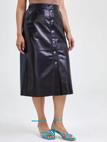 Черная кожаная юбка 08, размер 44, артикул 85551-1