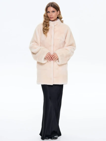 Женская поперечная норковая шуба BRASCHI LE88, бежевая, размер 40, артикул 34330-6