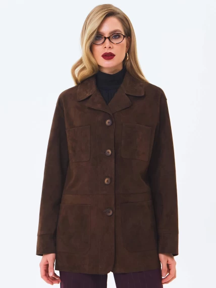 Замшевая куртка премиум класса для женщин 3092з, коричневая, размер 44, артикул 24630-0