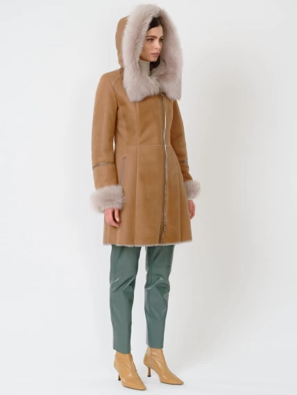 Демисезонный комплект женский: Дубленка 283 + Брюки 03, бежевый/оливковый, р. 44, арт. 111211-6