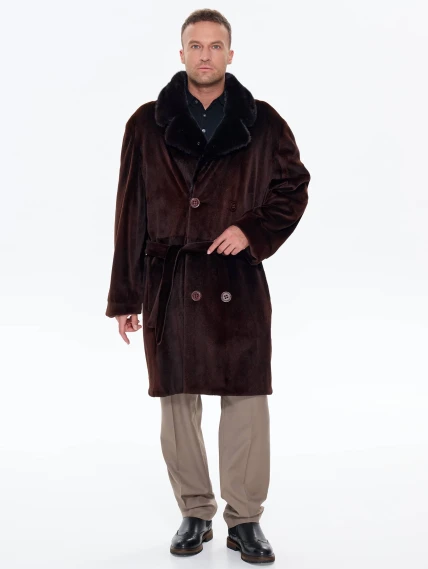 Мужская двубортная норковая шуба CADANO F086389A, коричневая, размер 56, артикул 34540-4