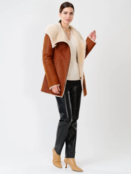 Зимний комплект женский: Дубленка 200 + Брюки 03, табачный/черный, р. 44, арт. 111377-6