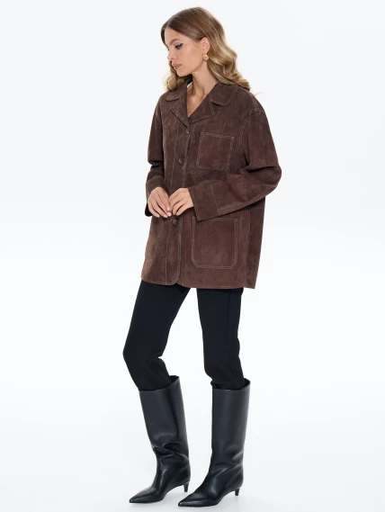 Замшевый женский пиджак премиум класса 3092з, cветло-коричневый, размер 44, артикул 25730-5