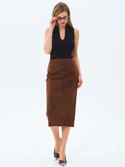 Замшевая юбка-миди 18з, коньячная, размер 42, артикул 85990-6
