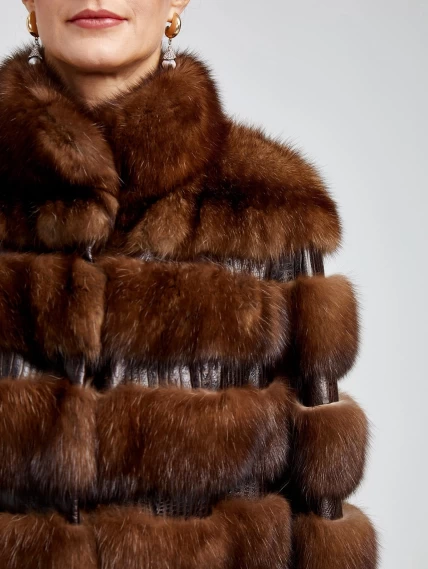 Зимний комплект женский: Шуба из меха соболя С-2 Ребекка + Брюки 02, коричневый/черный, р. 44, арт. 111317-4