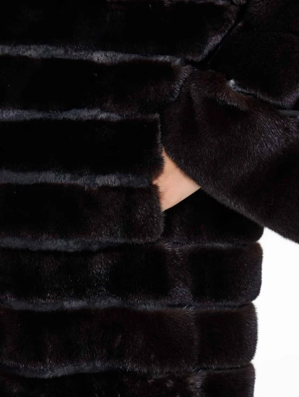 Поперечная женская шуба из меха норки BRASCHI ELM 047, черная, размер 46, артикул 34430-2